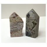 2 lg carved crystal quartz obelisks 5''