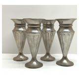 4 SILVER PLATED TRUMPET VASES 9''