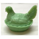 Jadeite Hen On A Nest 6''