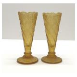 VTG amber glass, stars & beading bud vases