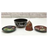 4 CLOISONNÉ' ENAMELWARE PIECES