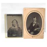 2 ANTIQUE TIN TYPE PORTRAITS 4''