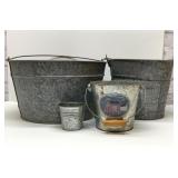 4 galvanized steel buckets