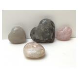 4 carved quartz crystal hearts 4''