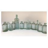 VTG Blue/Green medicine bottles 9'', 6''