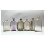 6 antique flask bottles 9''