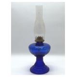 20' antique blue glass oil lamp