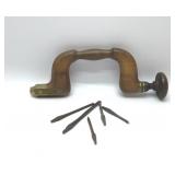 1800's Wood & Brass Bit Brace with bits