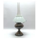 23' VTG metal & Glass shade Oil Lamp