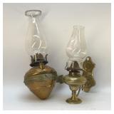 2 VTG brass hanging oil lamps