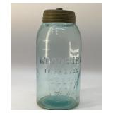 1880's WOODBURY GLASS BLUE FRUIT JAR