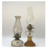 2 ANTIQUE OIL LAMPS 9'', 5'' WITHOUT SHADES