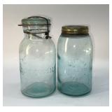 2 antique blue jars