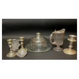 Antique Assorted glassware in candlesticks