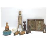 Assorted wood carved pieces and music box
