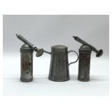 3 ANTIQUE OIL CANS 6'' DUAL CO HOUSTON