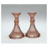 1980's FOSTORIA VIRGINIA PEACH CANDLESTICKS