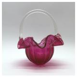 Cranberry Art Glass Ruffled Basket 10''