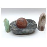 Quartz Crystal bowl, sphere,2 towers