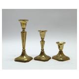 3 Brass Candlesticks 7'', 5'', 3''