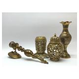 4 brass candlesticks,  vases 12''