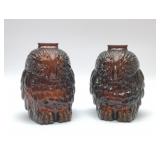 2 WISE OLD OWLS GLASS BANKS 6'' 1970's