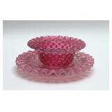 FENTON PINK MAYONNAISE BOWL & UNDERPLATE