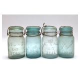 4 ANTIQUE BLUE JARS 7''