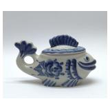 RUSSIA GZHEL FISH BOWL WITH LID 7''