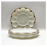 3 GOLD TRIMMED MILK GLASS EGG PLATES