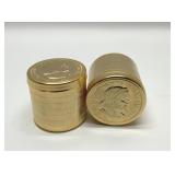 2 BRASS COIN TRINKET BOXES