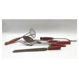 VTG red handled kitchen utensils