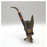 Hand Carved Folk Art functional Wood Pipe