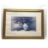IRIS IN BLUE/WHITE VASE FRAMED ART
