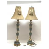 Set of 2 Green marble table lamps 34''