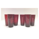 6 RUBY RED EMBOSSED TUMBLERS 6''
