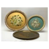 3 VTG TRAYS, TOLEWARE, INDIA BRASS