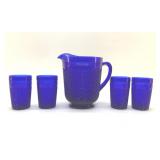 1950'S COBALT MOSSER PITCHER, GLASSES