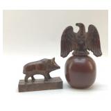 J BATES HAND CARVED EAGLE AND PIG