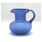 VTG cobalt blue swirl blown glass pitcher