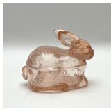 PINK GLASS RABBIT ON A NEST