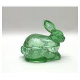 GREEN GLASS RABBIT ON A NEST