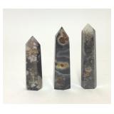 3 Black Volcanic Agate Quartz Crystal Towers
