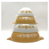 4 VTG PYREX BUTTERFLY GOLD NESTING BOWLS