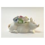 ROYAL DOULTON PIG WITH PORCELAIN FLOWERS