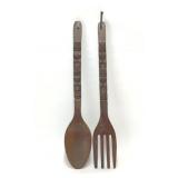 Oversized Wooden Tiki Fork Spoon Decor