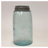 Antique Blue Glass Lockport Mason Jar 28