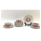 VTG RED & WHITE TEACUPS & SAUCERS