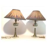 2 PORCELAIN CONVERTED OIL LAMPS