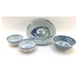 4 ASIAN BOWLS 9' BLUE/WHITE